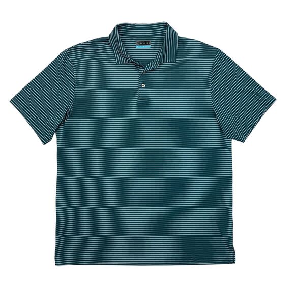 PGA Tour Polo Shirt Mens XL Extra Large Teal Striped Short Sleeve Sweat Wicking - Picture 1 of 11